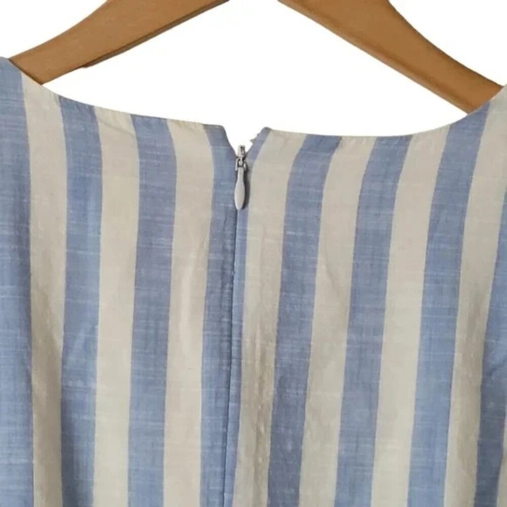 J. CREW Blue White Striped V-Neck Faux Wrap Ruffle Dress Size 4 - Picture 7 of 10